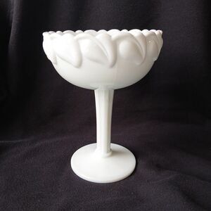 Fostoria Wistar Milk Glass Leaf Pattern Tall Pedestal Compote  Vase Home Decor